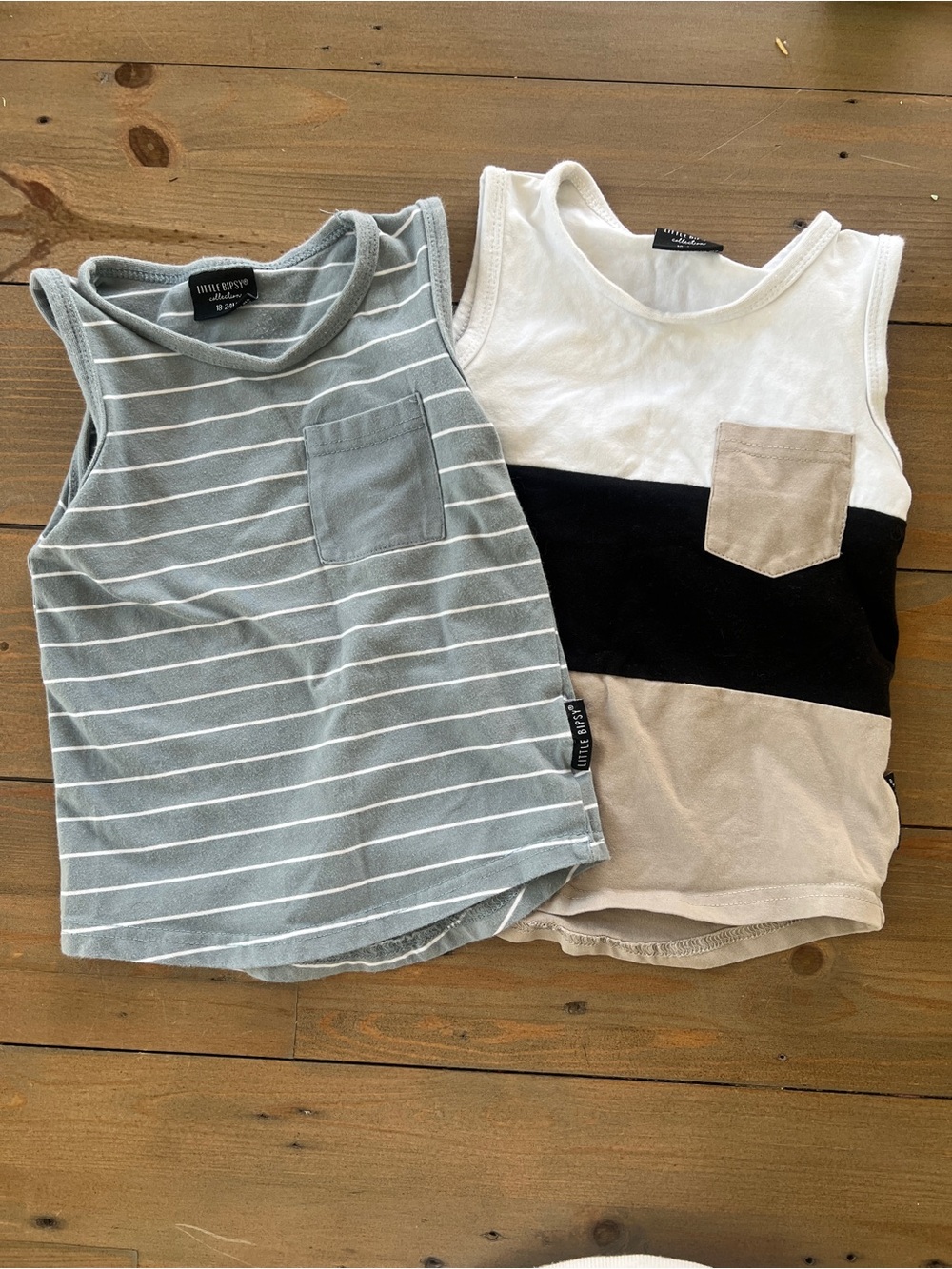 Little Bipsy Toddler Boys' Grey Striped & White Colorblock Tank Top Set